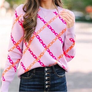 THML Purple Crew Neck Sweater with Geometric Pattern